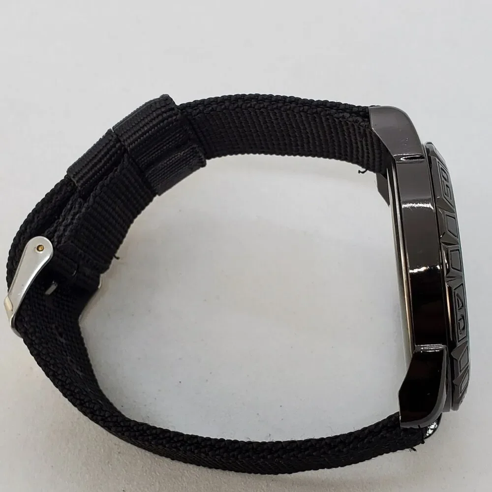 Men's Watch 42MM Black Case‎ Black Dial Date Indicator Black Canvas Band Straps